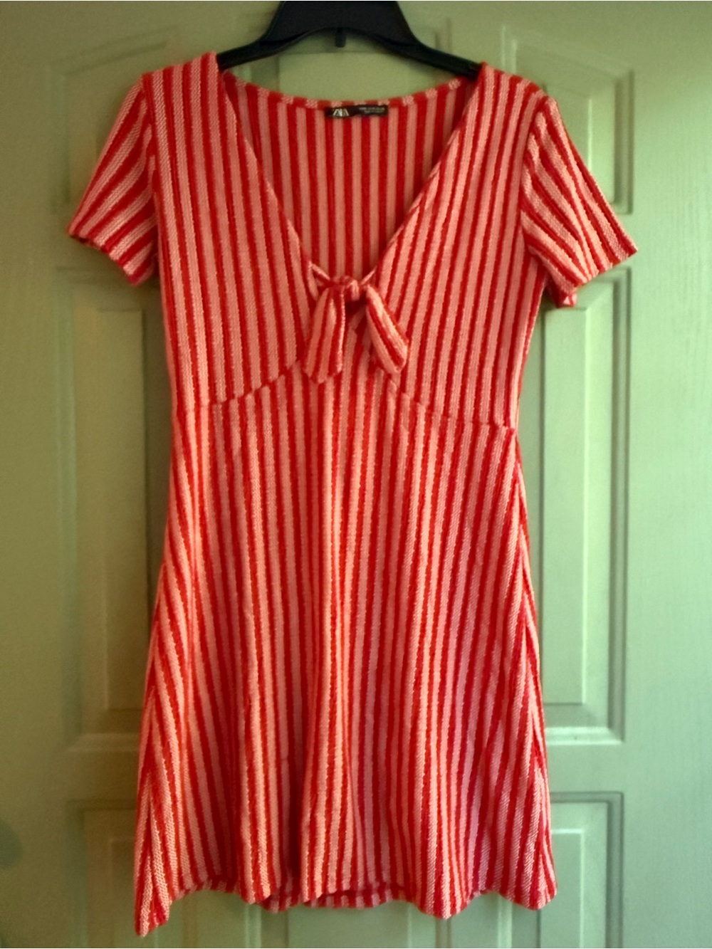 Zara Pink and White Striped Tie-Front Mini Dress